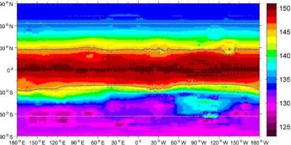 A surface temperature model of Vesta, showing the cold polar regions where water ice may exist