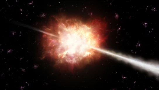 The explosion of a gamma-ray burst, an extremely energetic astronomical phenomenon.