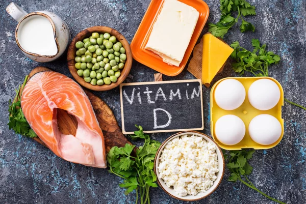 Foods rich in omega-3, vitamin D, and probiotics, such as salmon, leafy greens, berries, and yogurt